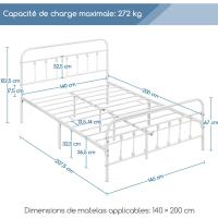 Cama Doble con Estructura Metálica Negra, Estructura Simple de Hierro para Colchón 140X200cm - details 19
