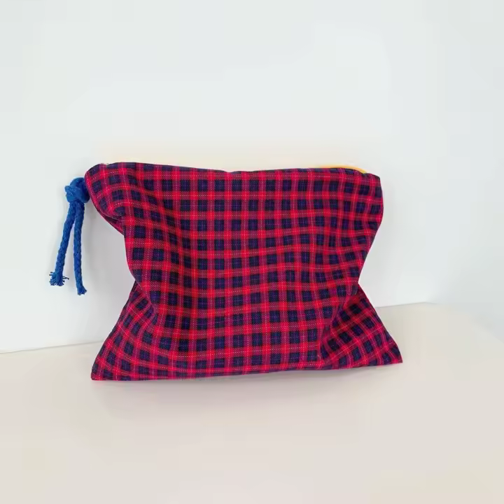 Bolsa de Maquillaje Cuadrada Grande Portátil, Cremallera, Tela de Algodón y Lino - 1
