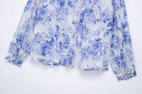 TRAFZA-Blusa informal con estampado Floral para mujer, camisa de manga larga con volantes y botonadura única, decoración con cordones, Primavera - details 6