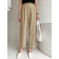 Pantalones de mujer de cintura alta negros de pierna ancha fluidos con bolsillos algodón de calidad Original - details 7