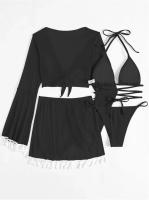 Conjunto de Bikini bohemio para mujer, traje de baño Sexy de 4 piezas, Top con falda, ropa de playa, fiesta y playa - details 10