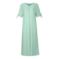Elegante Vestido de Manga Corta con Cuello Redondo Color Sólido, Moda Casual con Bolsillos y Botones - details 10