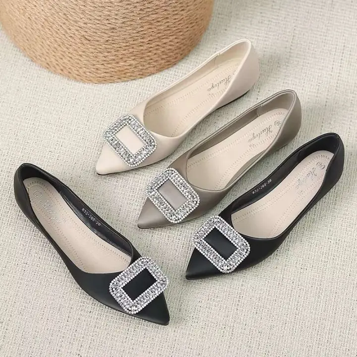 Zapatos de ballet de punta plana informales con hebilla cuadrada de cristal brillante para mujer - 1