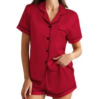 Conjunto de pijama de seda sintética para mujer, ropa de estar brillante, cárdigan, pijama de satén con solapa - details 2