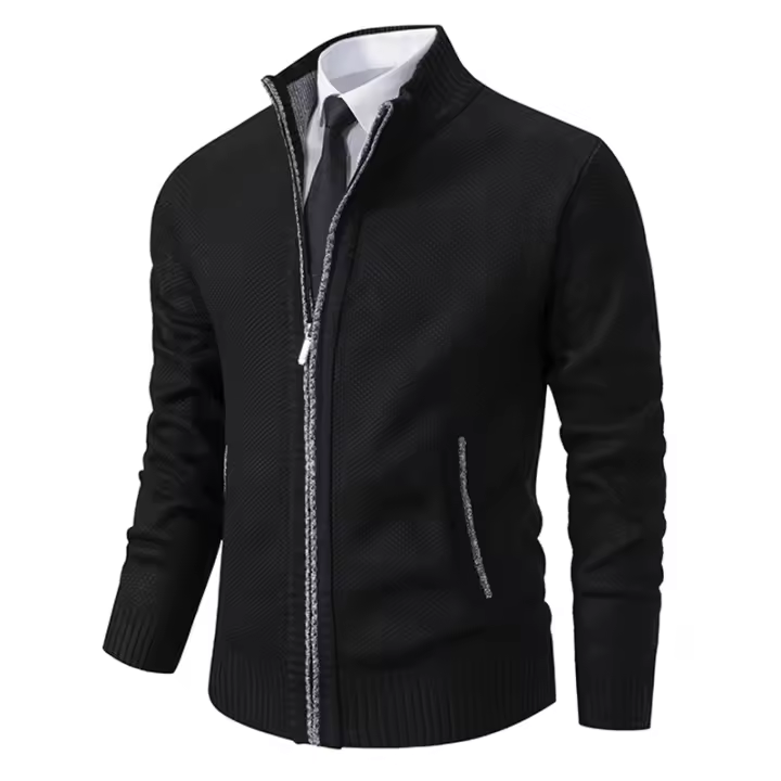 Otoño e Invierno Nueva Jersey abrigo deportivo informal para hombre Color sólido cuello alto Wweater Grab polar cálido cárdigan con cremallera - 1