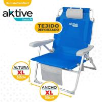playa plegable y reclinable 5 posiciones, Silla portátil plegable 55x67,5x86cm, Incluye cojín, 1 bolsillo, 1 bolsa con cremallera y topes antivuelco, Sillas de playa - details 3