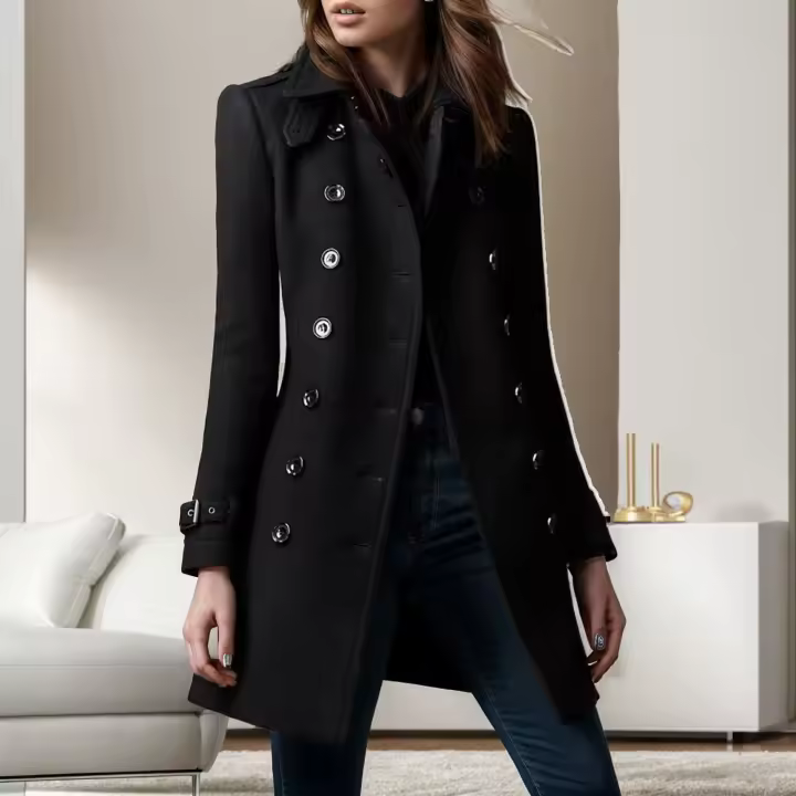 Abrigo informal de lana con doble botonadura para mujer, chaqueta de otoño e invierno, novedad - 1