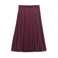 Falda Plisada de Cintura Alta para Mujer OUWU Medio Largo, Color Sólido, Negro y Rosa, Primavera y Otoño, Moda Nueva - details 2
