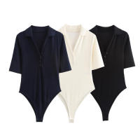 - Body de manga corta acanalado para mujer, body sexy con cuello en V y botones para fiesta y club, tops de cintura alta - details 1