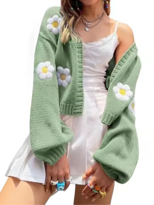 Kawaii Cardigan de Manga Suelta para Mujer Patrón de Flor Ligero Ideal para Trabajar - 1