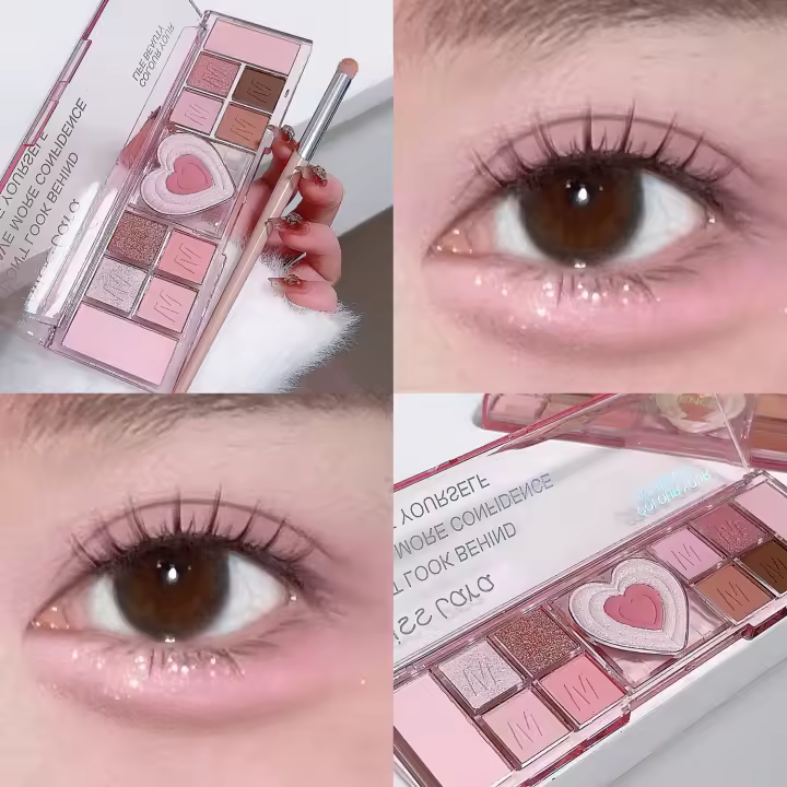 Paleta de Sombras de Ojos en Forma de Corazón Dulce 12 Colores de Polvo para Resaltar y Realzar - 1