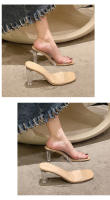 Zapatos de tacón alto transparentes y hermosos, sandalias de cristal, sandalias de tacón grueso francés, estilo semi-drag, temperamento socialité. - details 4