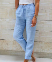 Pantalones De Verano Para Mujer Algodón Y Lino Cintura Alta Ajustables Casuales Streetwear Solido Pantalones Lánguidos Sueltos - details 3