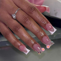 Mujeres falsas francesas, uñas artificiales cuadradas de longitud media para decoración de manos duradera - details 5