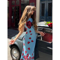 BUNO-Vestido largo largo con estampado de flores para mujer, decoración de cuentas, vestido cruzado de cuello bajo sin espalda a la moda diaria, elegantes Vestidos ajustados - details 6