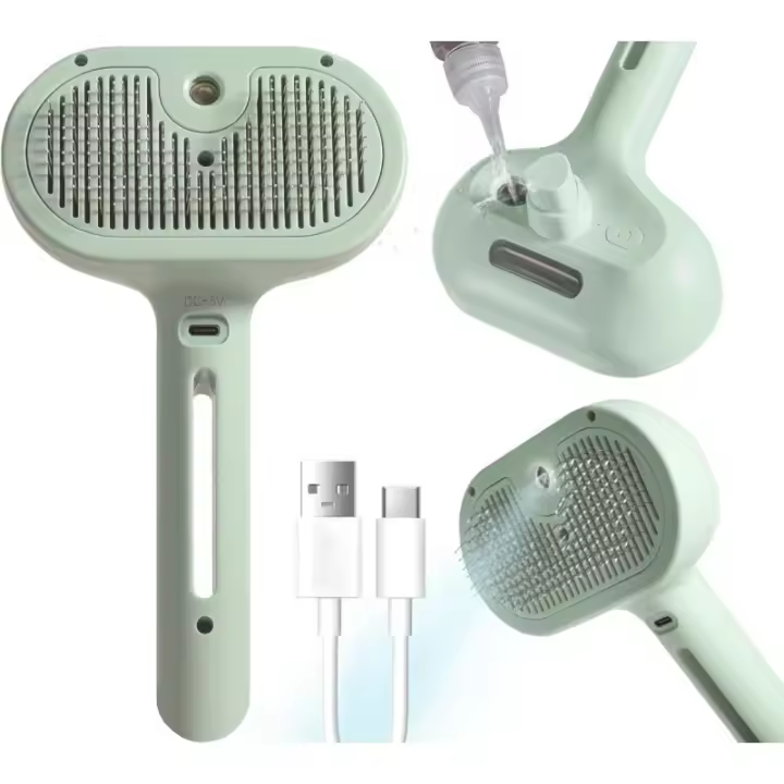 Cepillo para Gatos de Alta Presión Peine de Eliminación de Pelo de Mascota con Tanque de Agua y Botón de Liberación Cepillo de Baño para Gatos (Verde) Juego de Accesorios de Baño para Mascotas - 1
