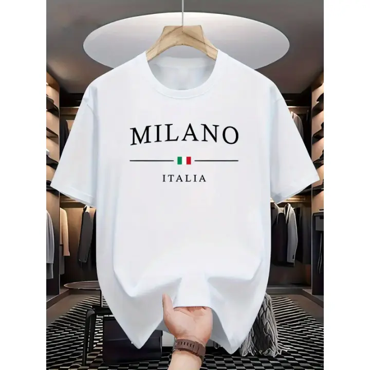 MILANO ITALIA Camiseta cómoda informal con cuello redondo y mangas cortas para hombre, camiseta versátil de moda para viajes diarios y viajes de verano - 1