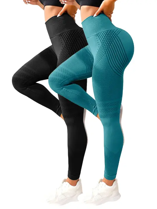 Mallas deportivas de realce para mujer, mallas deportivas con realce, conjunto femenino para gimnasio, pantalones sin costuras, 2 piezas - 1