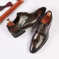 Zapatos de hombre hechos a mano con logo Dropshipping y zapatos de diseñador formales informales sólidos de goma de cuero Oxford para hombres - details 3