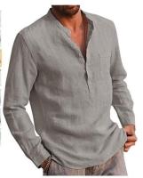 Camisa informal de lino para hombre, camisa de manga larga con cuello en V, ropa de playa, 2024 - details 17