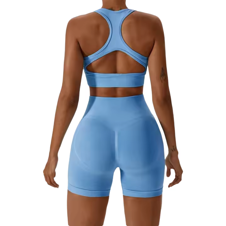 Conjunto deportivo de yoga de 2 piezas, conjunto de yoga súper elástico, top sin mangas con abertura, shorts con glúeos. - 1
