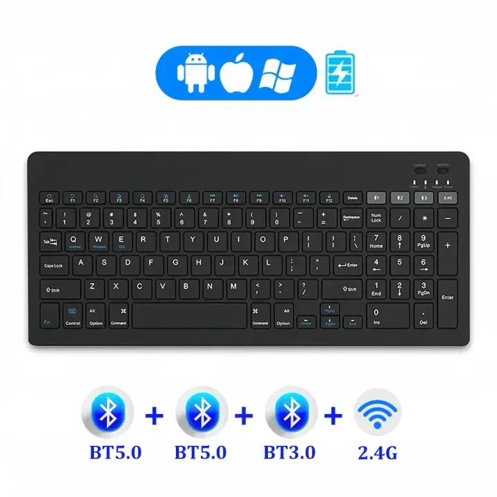 Teclado inalámbrico recargable español/alemán/ruso/coreano/árabe Bluetooth y 2,4G para tableta iPad PC Android IOS Win - 1