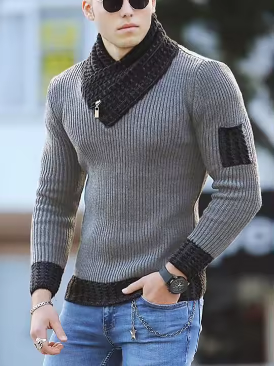 Camiseta de manga larga para hombre, jersey de punto ajustado informal, nuevo - 1