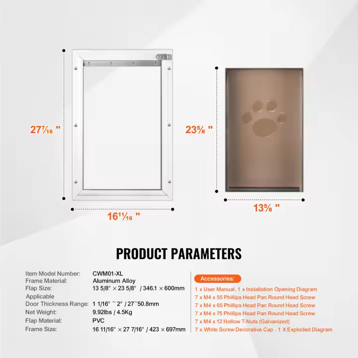 SucceBuy Puerta para mascotas, marco de aluminio con cerradura y solapa, resistente a la intemperie - 1