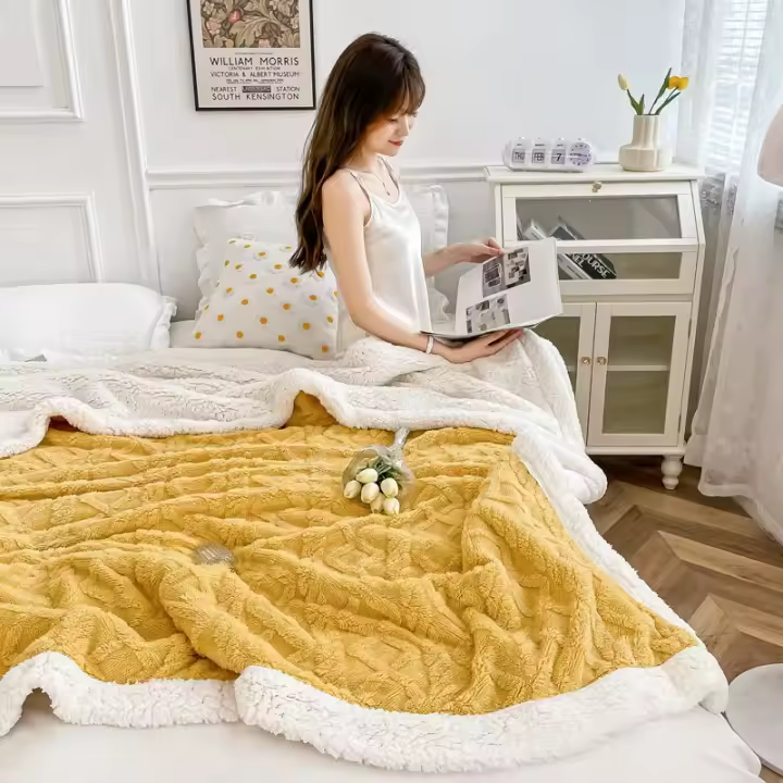 Manta gruesa de doble capa para cama, manta de lana de cordero para el hogar, funda de sofá suave de Sherpa cálida para recién nacidos, colcha para niños, invierno, nuevo - 1
