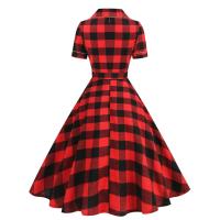 2025 nuevas mujeres Vintage a cuadros con bolsillo Rockabilly cola fiesta de té 1950s Swing Otoño Invierno vestido de manga corta - details 19