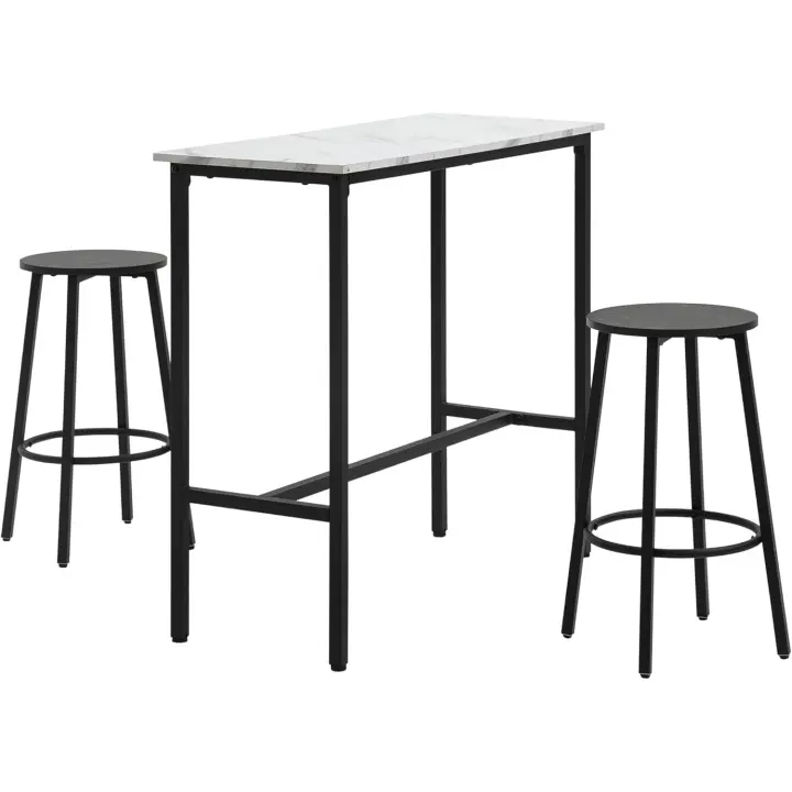 Juego de Mesa de Comedor Alto de Acero Moderno 3 Piezas de Mesa Redonda con 2 Taburetes - 1