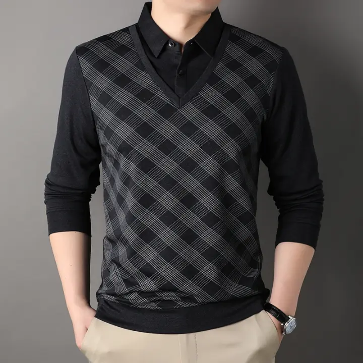 Camisetas Casuales de Negocios para Hombres CASUMANL Manga Larga a Cuadros con Estilo - 1