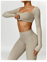 Conjunto de Yoga para Mujer de Manga Larga y Ajustado Traje Deportivo de Fitness de Cintura Alta Secado Rápido Top Largo + Leggings Material Exterior de Nylon Adecuado para Primavera/Verano - details 16