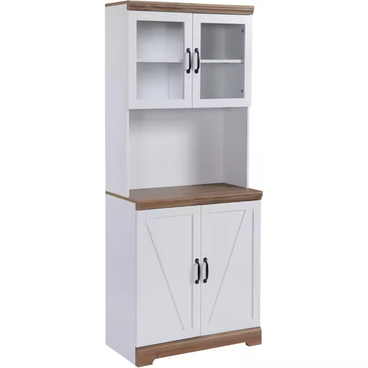 Mueble Auxiliar de Cocina Estante Abierto con 2 Puertas de Vidrio Ajustables Blanco - 1