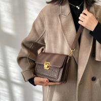 Bolso de Mano de Estilo Francés con Abrigo de Cocodrilo Color Marrón Ligero, Cierre de Hebilla, Liner de Poliéster, Pintado de Borde, Monedero Cuadrado de Moda Pequeño - details 0