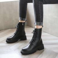 Ocio Chelsea nieve mujer invierno nuevos zapatos de tobillo de plataforma de tacón medio botas de moto de piel cálidas - details 5