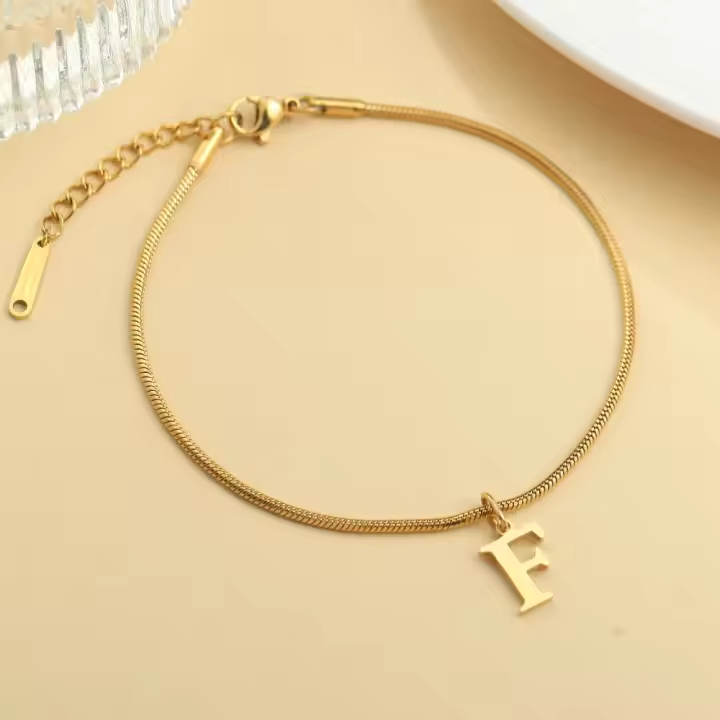 Cadena de serpiente de acero inoxidable para mujer, colgante original de letras doradas, tobillera femenina - 1