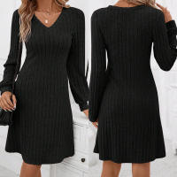 Mia Muse Vestidos de mujer Otoño Invierno coreano Color sólido manga larga con cuello en V Casual fiesta vacaciones Shift Mini vestidos para salir - details 4