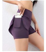Pantalones cortos de yoga con bolsillos para deportes activos con cintura elástica y capa para correr de secado rápido para mujer - details 12