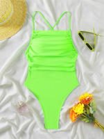 Bañador de una pieza para mujer, traje de baño liso, Monokini Sexy con tirantes, ropa de playa para verano, 2024 - details 12
