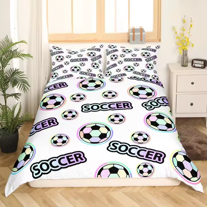Juego de Ropa de Cama de Fútbol Cubierta de Edredón de Poliéster con Diseño de Campo de Fútbol - 1