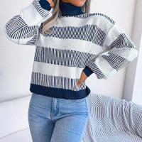 Suéter a rayas de manga farol para mujer, Jersey informal de punto con cuello alto, novedad de otoño e invierno, 2023 - details 4