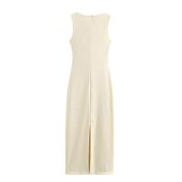 OUWU- Vestido Largo Liso Calado A La Moda Para Mujer, Vestido Elegante Con Cuello Redondo Y Decoración De Concha Marina, Vestidos Ajustados Sin Mangas Para Fiesta De Verano - details 1