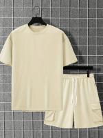 Conjunto Deportivo Casual para Hombres de Poliéster Camiseta con Pelo y Shorts de Cinturón con Bolsillos Perfecto para el Verano Lavable en Máquina - details 12