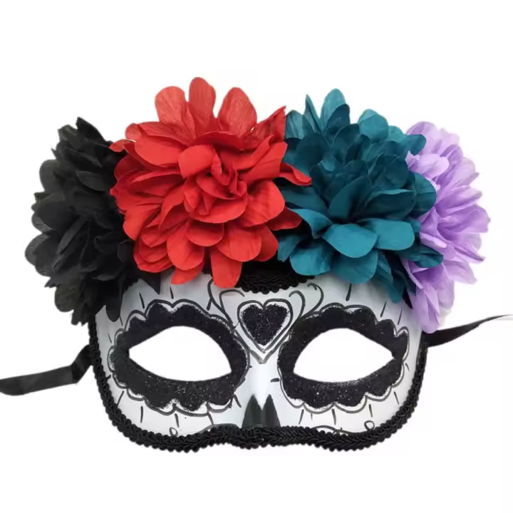 Máscara de Halloween de flores, Cosplay de moda, máscara mexicana del Día de los muertos, flor exquisita Retro, máscara de fantasma, graduación de Halloween - 1