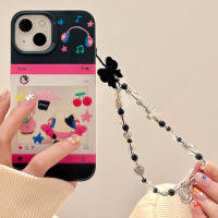 Cadena de teléfono con cuentas de estrella y flor transparente con lazo negro bonito coreano, cordón colgante de corazón de amor plateado para iPhone, cuerda colgante antipérdida - details 6