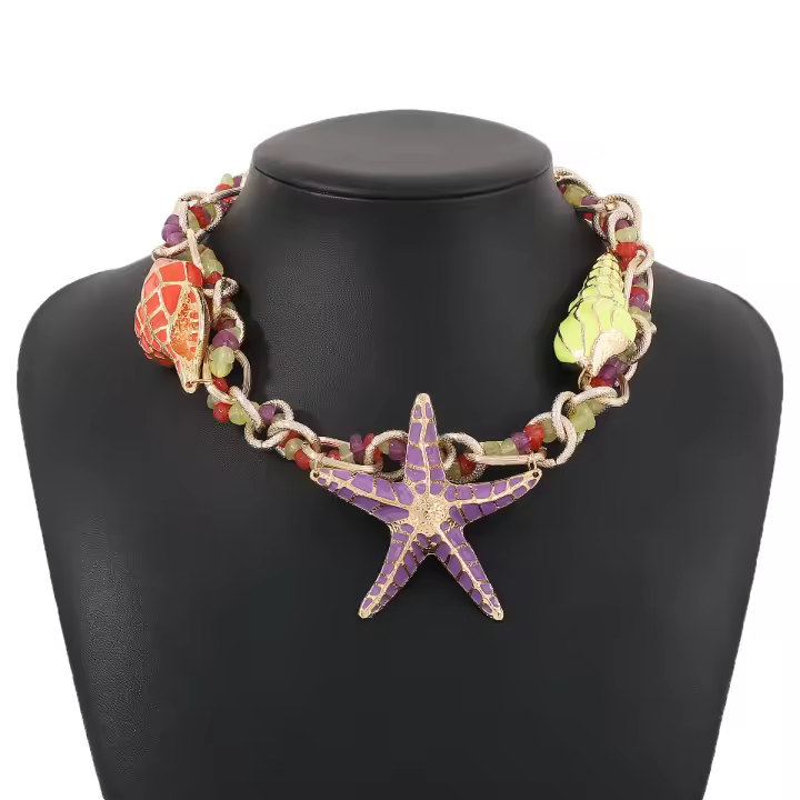 Estilo casual de vacaciones joyería aleación que gotea concha de estrella de mar collar de cuentas exageradas femenino. - 1