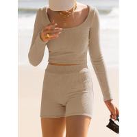 BUNO-Conjunto de ropa de estar por casa para mujer, tops ajustados de manga larga y pantalones cortos de motorista, 2 piezas, verano, 2025 - details 70