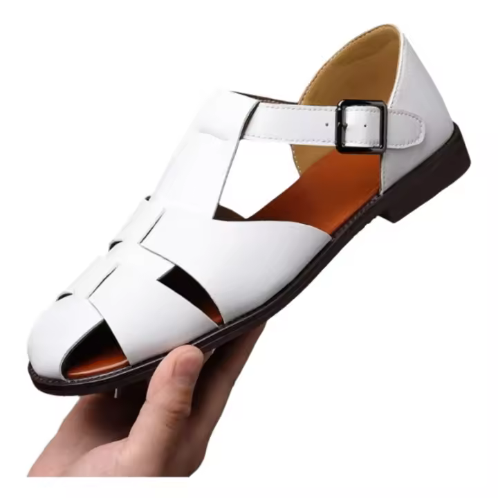 Sandalias hechas a mano con punta cerrada, zapatos romanos para hombre, de moda, con punta cerrada, transpirables, informales, de negocios, con hebilla decorativa. - 1