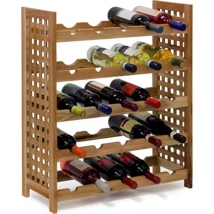 Estante de Botellas de Nogal Natural 63 x 25 x 73 cm Para 25 Botellas Ordenable con 5 Baldosas - 1